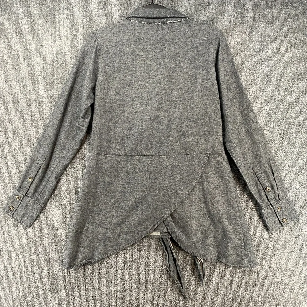 Nicholas K Shirt Womens S Gray Fleece Button Up Front Tie Lagenlook Grunge Layer